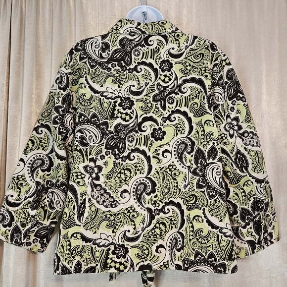 NWOT Silkland green white & black paisley floral silk jacket Womens 14 - Picture 3 of 8